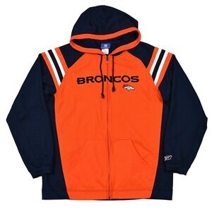 VTG Denver Broncos NFL Reebok Mens Hoodie Sweatshirt Jacket Full Zip Medium Y2K